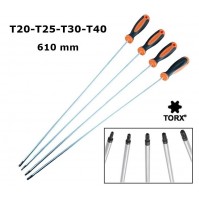 SET 4 CACCIAVITI TORX SENZA FORO EXTRA LUNGHI - 610mm T20-T40 IN ACCIAIO CROMATO