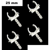 SET 4 CLIP SUPPORTI FERMA REGGI TUBO IN PLASTICA 25 mm CON FISCHER DI FISSAGGIO