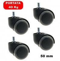 SET 4 RUOTE DA 50 mm CON SUPPORTO METALLICO E PERNO DI FISSAGGIO PORTATA 40 Kg