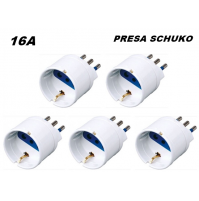 SET 5 PEZZI ADATTATORE RIDUTTORE SCHUKO SPINA 16A PASSO GRANDE