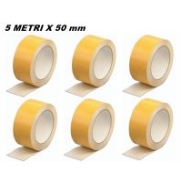 SET 6 ROTOLI DI NASTRO BIADESIVO BI ADESIVO PER MOQUETTE 5 METRI X 50 mm