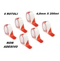 SET 6 ROTOLI NASTRO SEGNALETICO SEGNALAZIONE NON ADESIVO BIANCO ROSSO 48mmX200mt