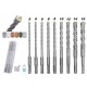 SET 9 PUNTE SDS PLUS IN ACCIAIO AL CARBURO CON TESTA A 4 TAGLIENTI PER CEMENTO 