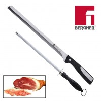 SET COLTELLO DA PROSCIUTTO 25 cm + ACCIAINO AFFILATORE IN ACCIAIO INOX 20 cm