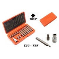 SET DI 14 INSERTI TORX MASCHIO CORTI E LUNGHI PER AVVITATORE + ADATTATORE DA 1/2