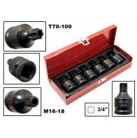 SET DI 6 CHIAVI BUSSOLA AD IMPATTO 3/4 TORX T70-T100 & XZN M16-M18 CR-MOLIBDENO