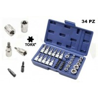 SET DI CHIAVI A BUSSOLA TORX MASCHIO FEMMINA + INSERTI 34 PEZZI CHROME VANADIUM