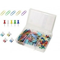 SET PER UFFICIO FERMAGLI GRAFFETTE E SPILLI 146 PEZZI IN BOX/CONTENITORE 