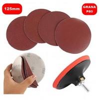 SET PLATORELLO + 5 DISCHI CARTA VETRATA P80 A STRAPPO 125mm X TRAPANO E SMER.