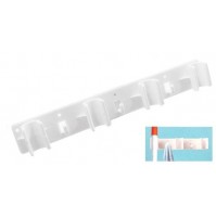 SUPPORTO DA MURO PORTA SCOPE A 4 POSTI + 3 GANCI IN PLASTICA BIANCO CM 30,5 