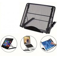 SUPPORTO PIEGHEVOLE E REGOLABILE PORTA TABLET E LAPTOP IN METALLO TRAFORATO NERO