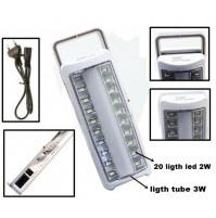 TORCIA LAMPADA PORTATILE RICARICABILE ED EMERGENZA 20 LED SMD 2W+ LED A TUBO 3W