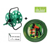 TUBO ACQUA DA IRRIGAZIONE 10 MT IN PVC RETINATO DA 1/2 + AVVOLGITUBO E ACCESORI-