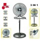 VENTILATORE ELETTRICO 55 WATT 3 VELOC. 3 IN 1 PIANTANA TAVOLO PARETE 