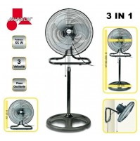 VENTILATORE ELETTRICO 55 WATT 3 VELOC. 3 IN 1 PIANTANA TAVOLO PARETE 