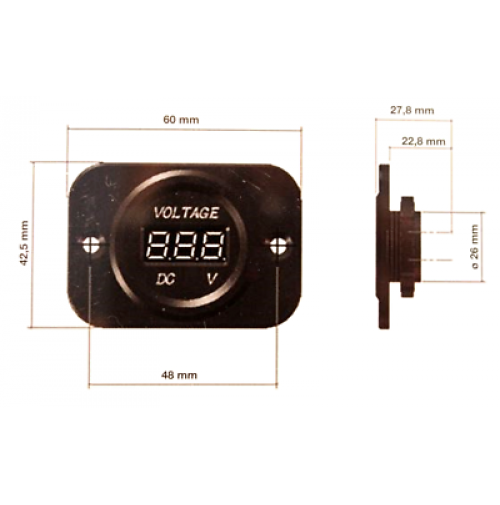 VOLTMETRO DIGITALE DA INCASSO UNIVERSALE 5/30V PER AUTO E CAMION 2,1A   CORA